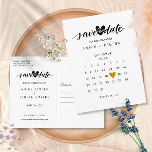 Gold Love Heart Calendar Save the Date Briefkaart