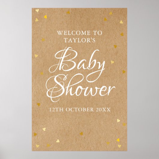 Gold Love Hearts Baby shower Affiche de bienvenue (Devant)