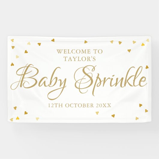 Gold Love Hearts Baby Sprinkle Shower Welkom Spandoek (Horizontaal)