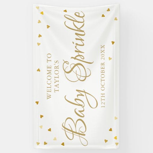 Gold Love Hearts Baby Sprinkle Shower Welkom Spandoek (Verticaal)