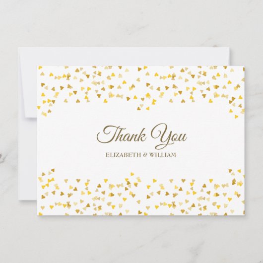 Gold Love Hearts Confetti Élégant Merci Script (Devant)