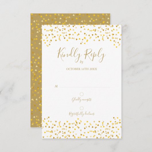 Gold Love Hearts Confetti Signature RSVP (Devant / Derrière)