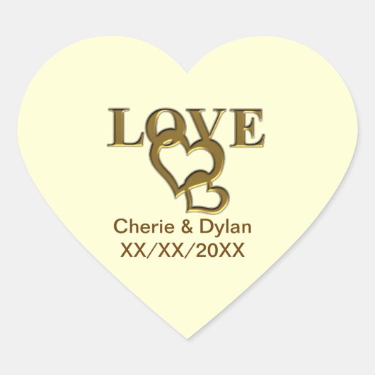 Gold Love Hearts Mariage Couple Heart Stickers (Devant)