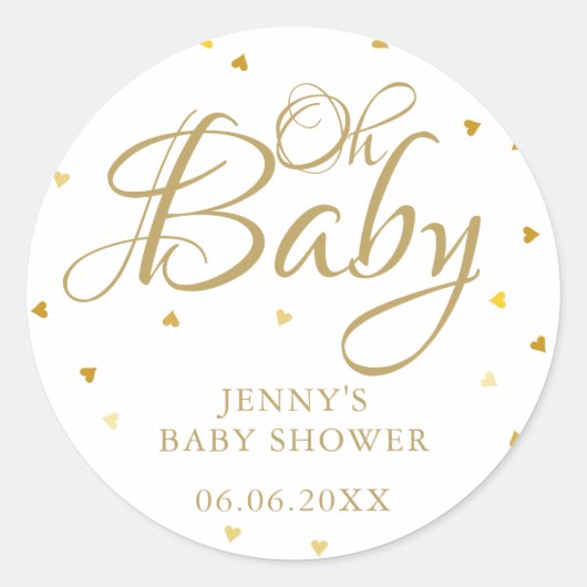 Gold Love Hearts Oh Baby Baby shower / Sprinkle Ronde Sticker (Voorkant)
