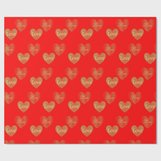 Gold Love Hearts op rood, bruiloft en Valentijns Cadeaupapier (Vlak)