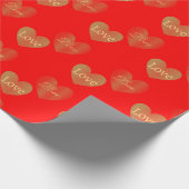 Gold Love Hearts op rood, bruiloft en Valentijns Cadeaupapier (Hoek)