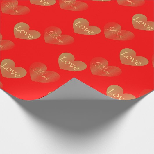 Gold Love Hearts op rood, bruiloft en Valentijns Cadeaupapier (Hoek)