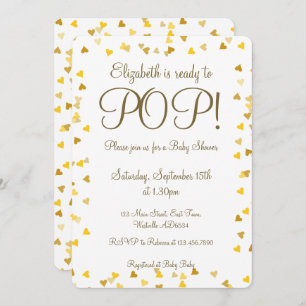 Gold Love Hearts Ready to Pop Baby shower/Sprinkle Kaart
