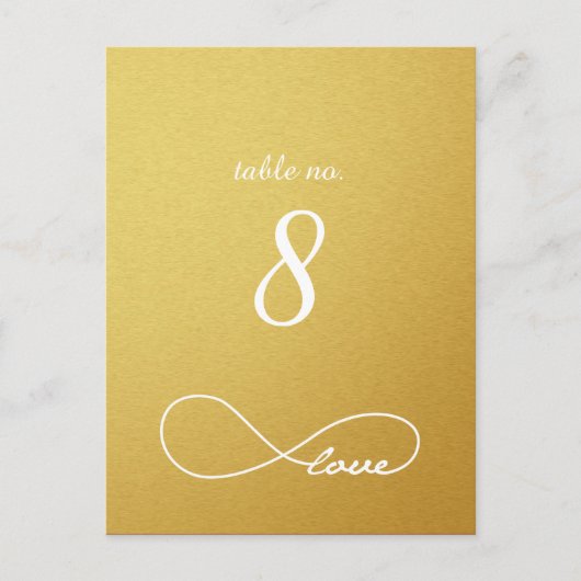 Gold Love Infinity Weddenking Table Nummerkaarten Briefkaart (Voorkant)