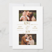 Gold Love & Joy Typography 2-Foto Feestdagenkaart (Voorkant)