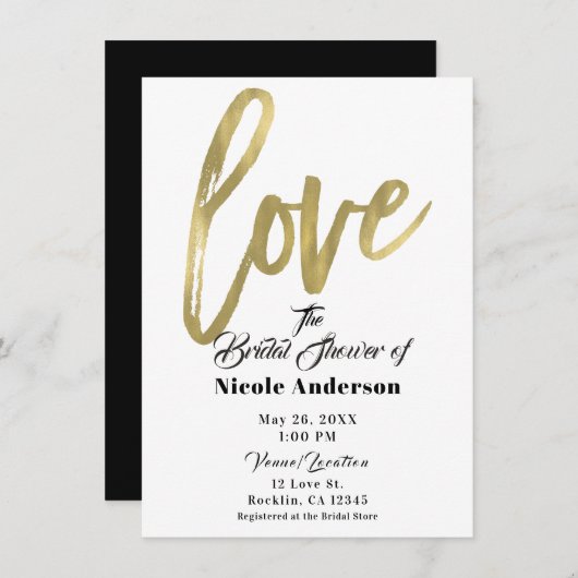 Gold LOVE Modern Brush Script Wedding Kaart (Voorkant / Achterkant)