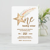 Gold Lucky Star 1e verjaardagsfeest uitnodiging (Staand voorkant)