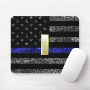 (Gold) Luitenant Thin Blue Line Distress Vlag Muismat