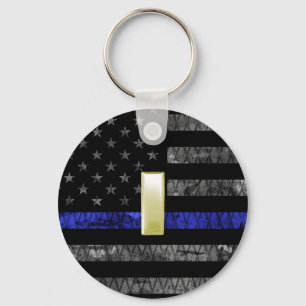 (Gold) Luitenant Thin Blue Line Distress Vlag Sleutelhanger