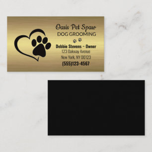 Gold Lux Paw Print Dog Pet Grooming Service Visitekaartje