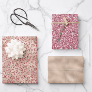 Gold Luxe Blush Roze Glitter Leopard-printer Inpakpapier Vel