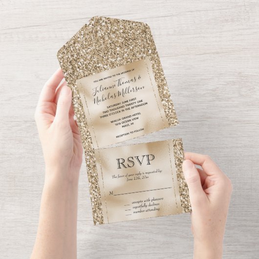 Gold Luxe Glitter All In One Uitnodiging (Afscheurbaar)