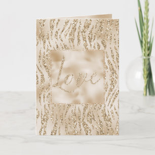 Gold Luxe Glitter Zebra Print Love Kaart