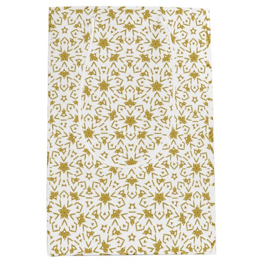 Gold Luxury Kerststerren Pattern Yellow Medium Cadeauzakje (Voorkant)