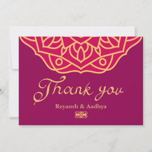 Gold Magenta Mandala Indian Wedding Bedankkaart