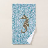 Gold Magical Sea Horse sur le bleu Abstrait (Serviette à main)