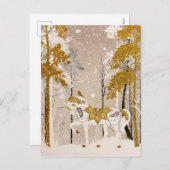 Gold Magical Snowy Forest Unicorn Natuur Feestdagenkaart (Voorkant / Achterkant)