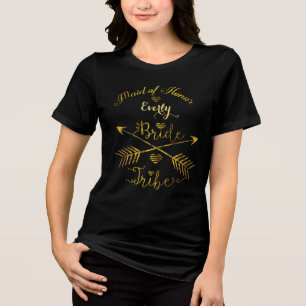 Gold Maid of Honor Bride Tribe Hand Lettered Tri-Blend Shirt