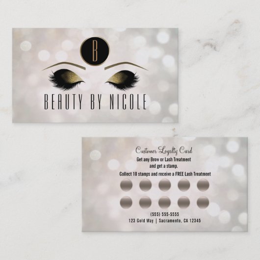 Gold Makeup Eyes White Bokeh Customer Loyalty Card (Voorkant / Achterkant)