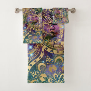 Gold Manda Motif Blue Purple Nebula Nom personnali
