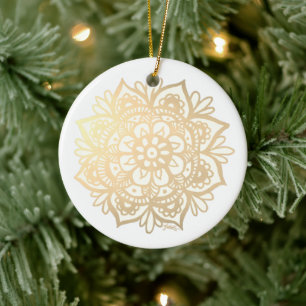 Gold Mandala Boho Chic Flower Ceramic Ornament