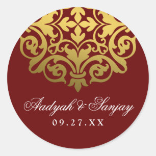 Gold Mandala Burgundy Red Wedding Envelope Seal Ronde Sticker