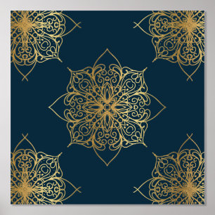 Gold Mandala Damask Pattern Folie Afdrukken