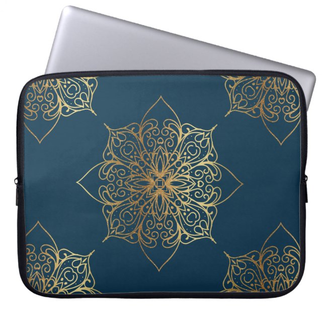 Gold Mandala Damask Pattern Laptop Sleeve (Voorkant)
