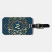 Gold Mandala Damask Pattern & Monogram Bagagelabel (Voorkant horizontaal)