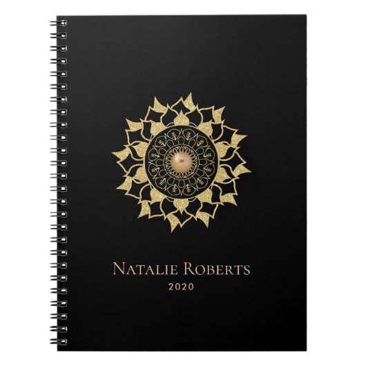 Gold Mandala Flower Elegant Black Notitieboek (Voorkant)