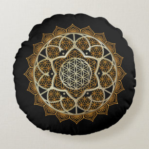 Gold Mandala Flower of life meditation Pillow Rond Kussen