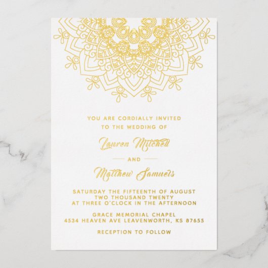 Gold Mandala Mariage Foil Invitation (Recto)