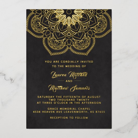 Gold Mandala Mariage Foil Invitation (Recto)