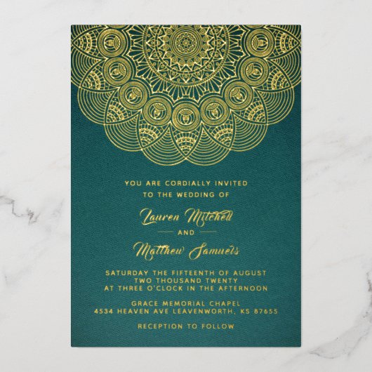 Gold Mandala Mariage Foil Invitation (Recto)