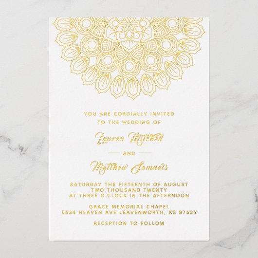 Gold Mandala Mariage Foil Invitation (Recto)