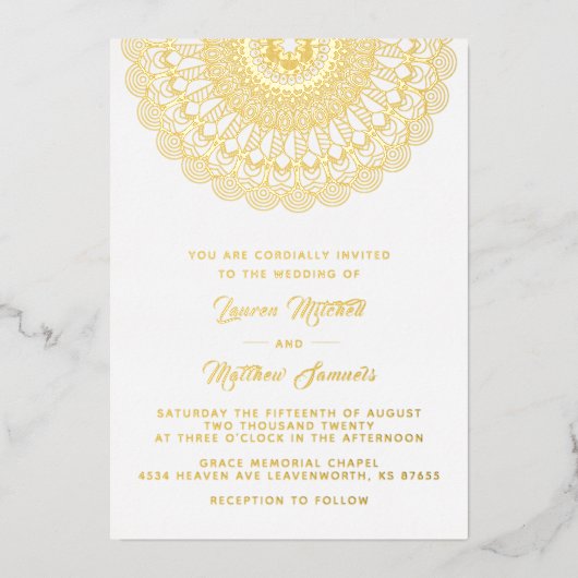 Gold Mandala Mariage Foil Invitation (Recto)
