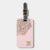 Gold Mandala Monogram | Chic Blush Pink Boho Bagagelabel (Voorkant verticaal)
