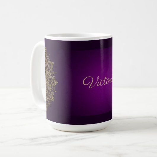 Gold Mandala Monogrammed Coffee Mok (Voorkant links)