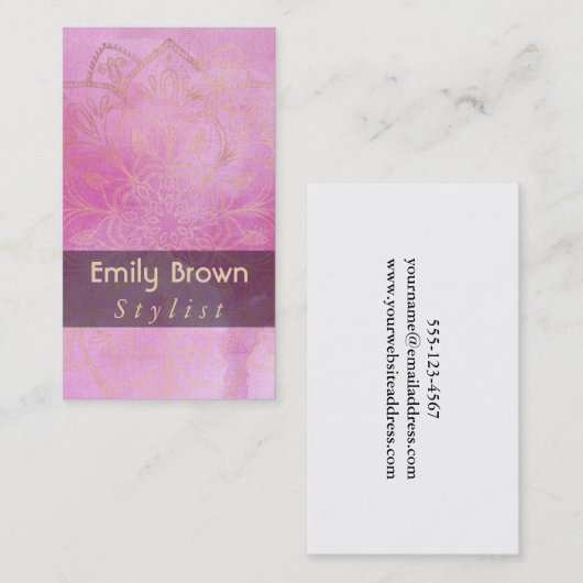 Gold Mandala over getextureerde dieproze Waterverf Visitekaartje (Voorkant / Achterkant)