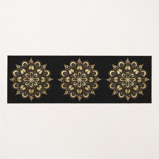Gold Mandala Pattern Black Boho Yogamat (Voorkant (horizontaal))