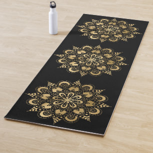 Gold Mandala Pattern Black Boho Yogamat