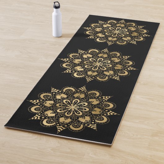 Gold Mandala Pattern Black Boho Yogamat (In situ)