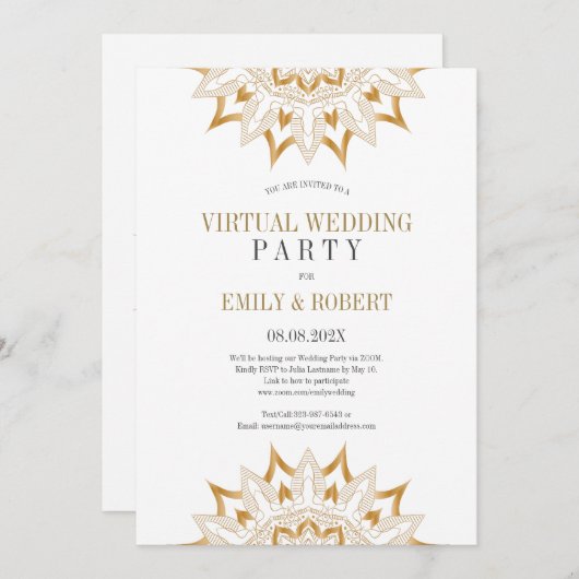 Gold mandala virtuele bruiloft save the date (Voorkant / Achterkant)