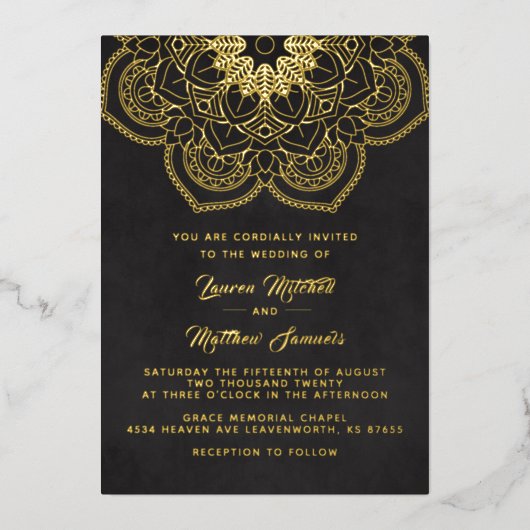 Gold Mandala Wedding Folie Uitnodiging (Voorkant)