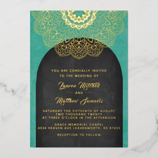 Gold Mandala Wedding Folie Uitnodiging (Voorkant)